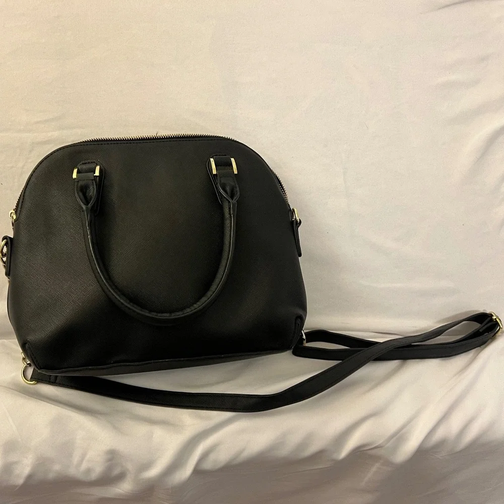 Steve Madden Black Saffiano Dome Satchel Crossbody Bag Gold Hardware ID527